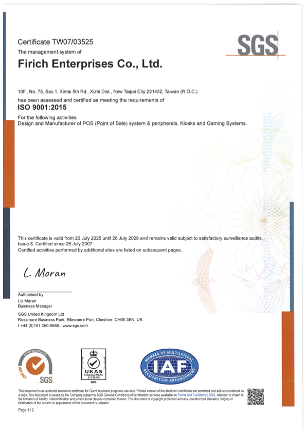 FEC ISO 9001 Quality Management System Certificate